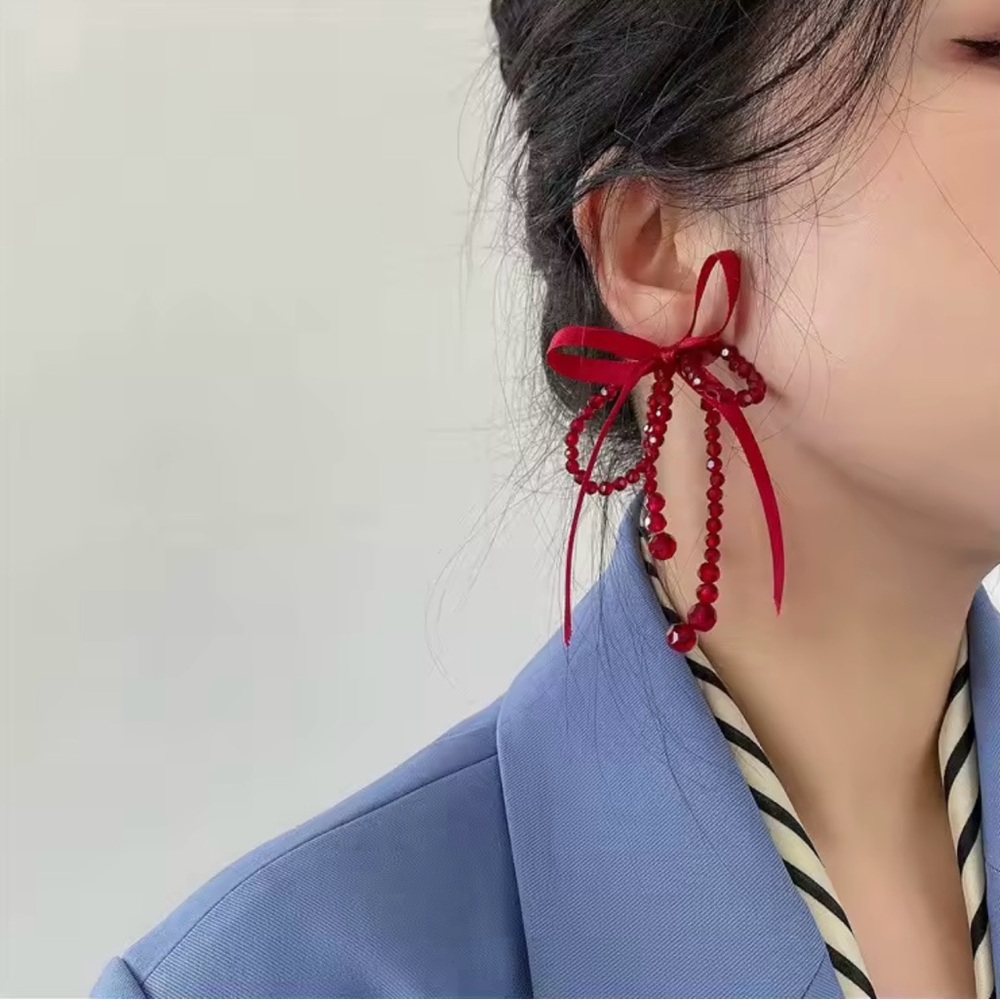 Vibrant Red Bow Statement Earrings